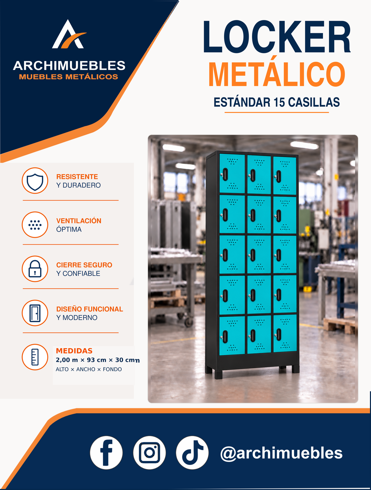Ficha técnica y características de Locker estándar de 15 casillas Archimuebles