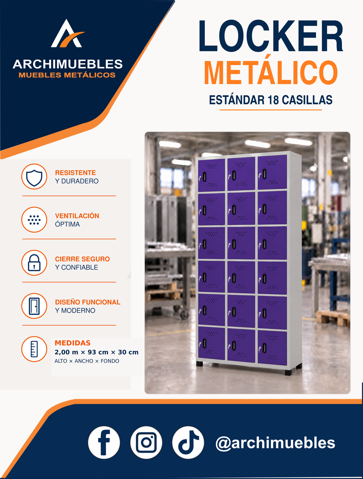 Ficha técnica y características de Locker estándar de 18 casillas Archimuebles