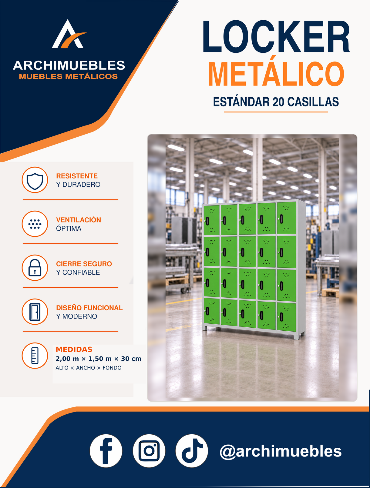 Ficha técnica y características de Locker estándar de 20 casillas Archimuebles