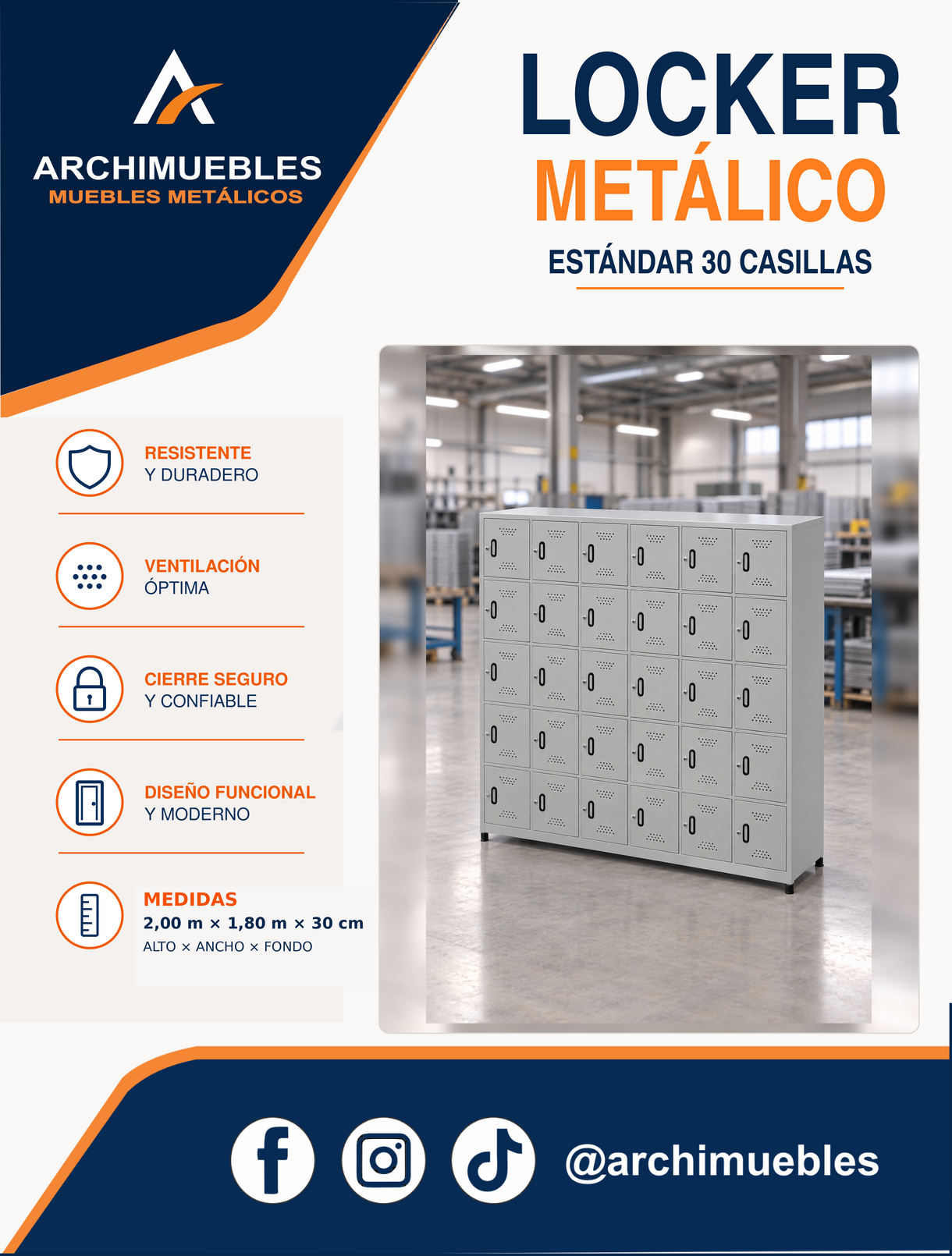 Ficha técnica y características de Locker estándar de 30 casillas Archimuebles
