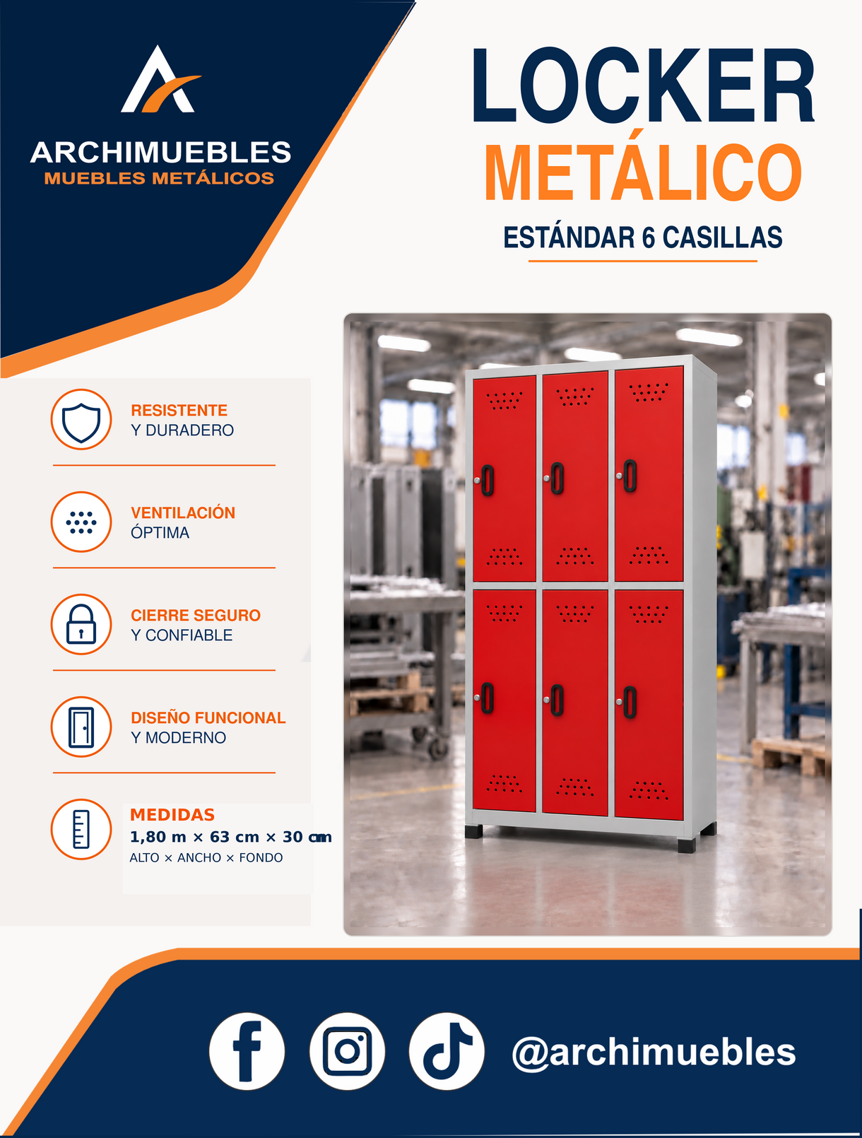 Ficha técnica y características de Locker estándar de 6 casillas Archimuebles