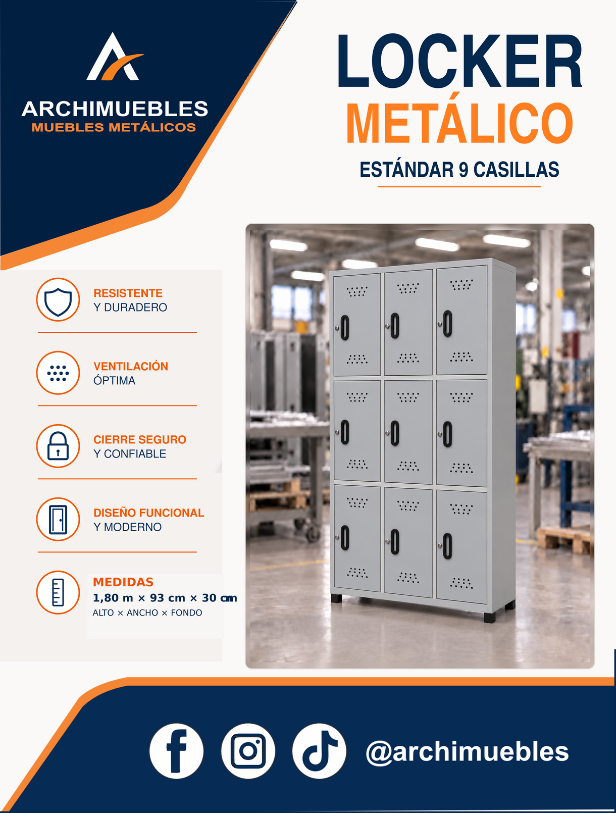 Ficha técnica y características de Locker estándar de 9 casillas Archimuebles