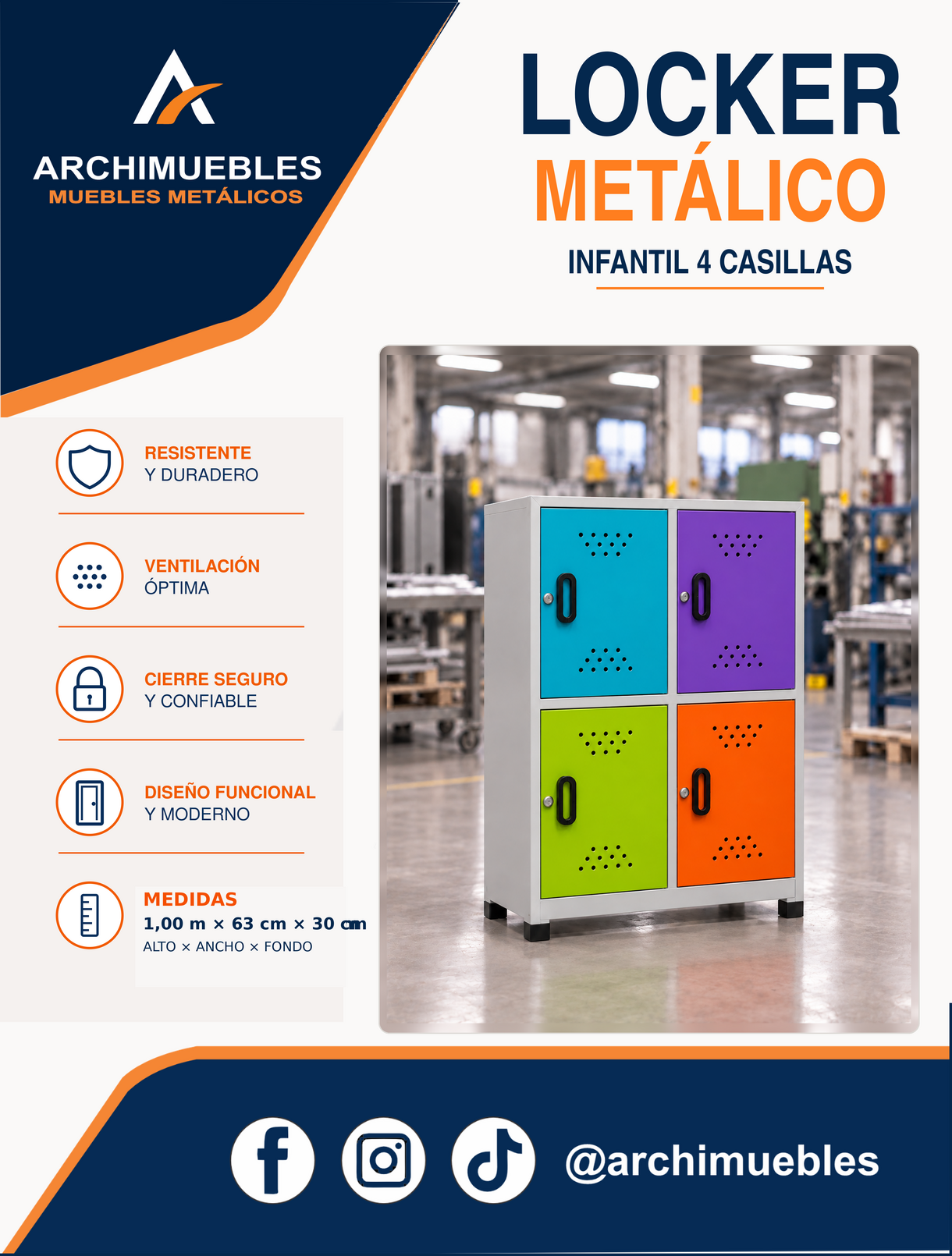 Ficha técnica y características de Locker infantil de 4 casillas Archimuebles