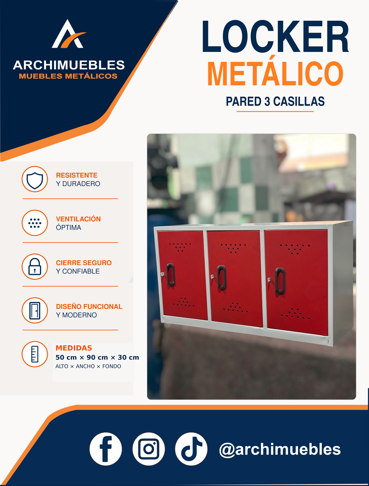 Ficha técnica y características de Locker de pared de 3 casillas Archimuebles